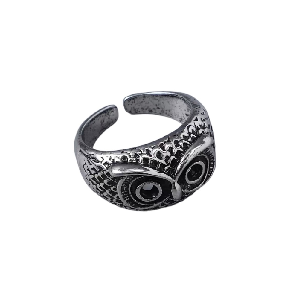 Owl Face Silver Open Back Cuff Ring